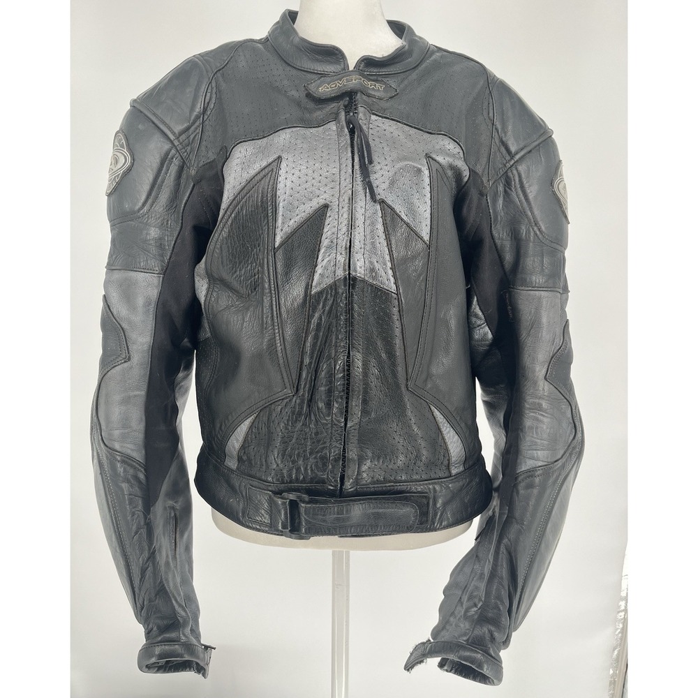 AGV Sport Leather Motorcycle Jacket Mens US 50 Black Padded Made With Kevlar